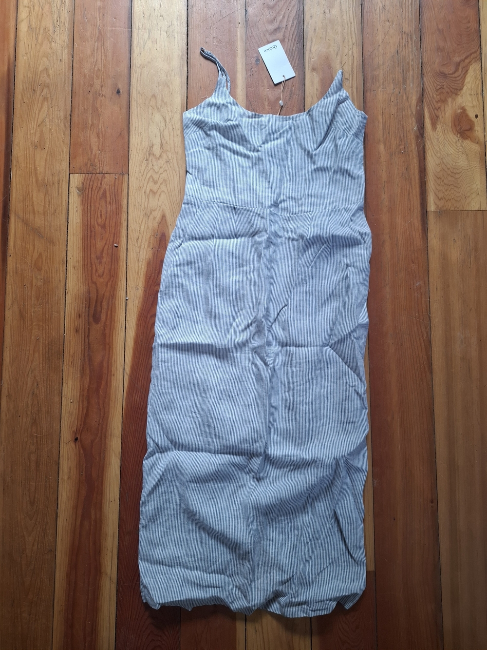 Quince Light Blue Pinstripe Midi Slip Dress